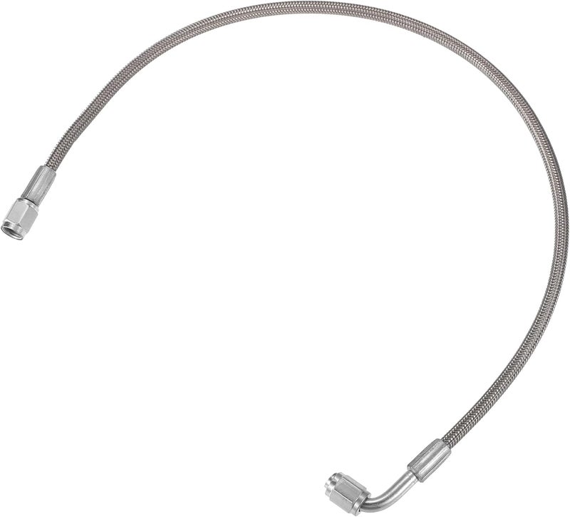 VekAuto AN3 Braided Steel Turbo Oil Feed Line 90 Degree to Straight Hose End, 21" Remote Turbocharger Oil Drain Return Line Universal for Car Durable Stainless Steel PTFE Silver Tone - Image 1